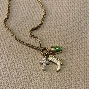 Gold Charm Necklace with Boot and Cross and Coffee Cup